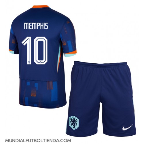 Camiseta Países Bajos Memphis Depay #10 Segunda Equipación Replica Eurocopa 2024 para niños mangas cortas (+ Pantalones cortos)